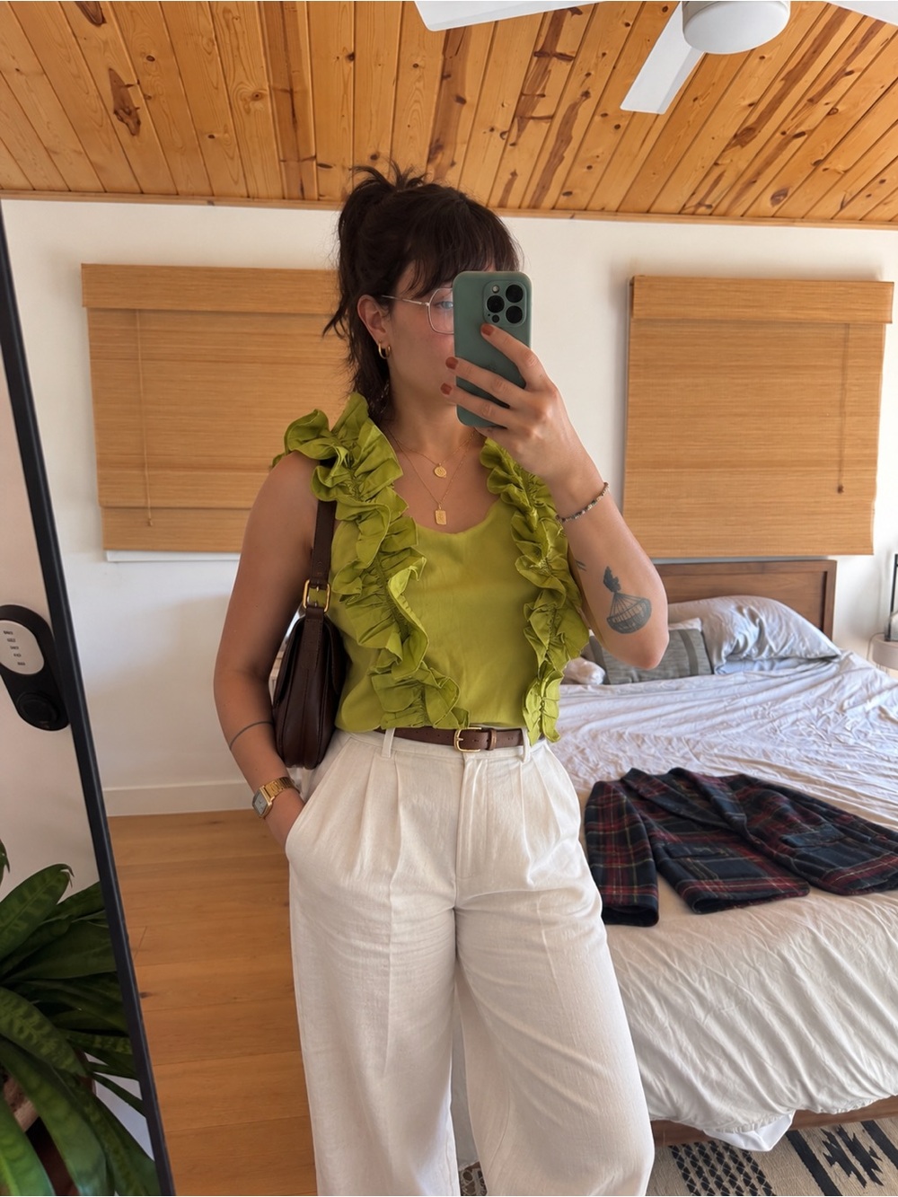 Marc New York Chartreuse Ruffle Tank Top Size XL